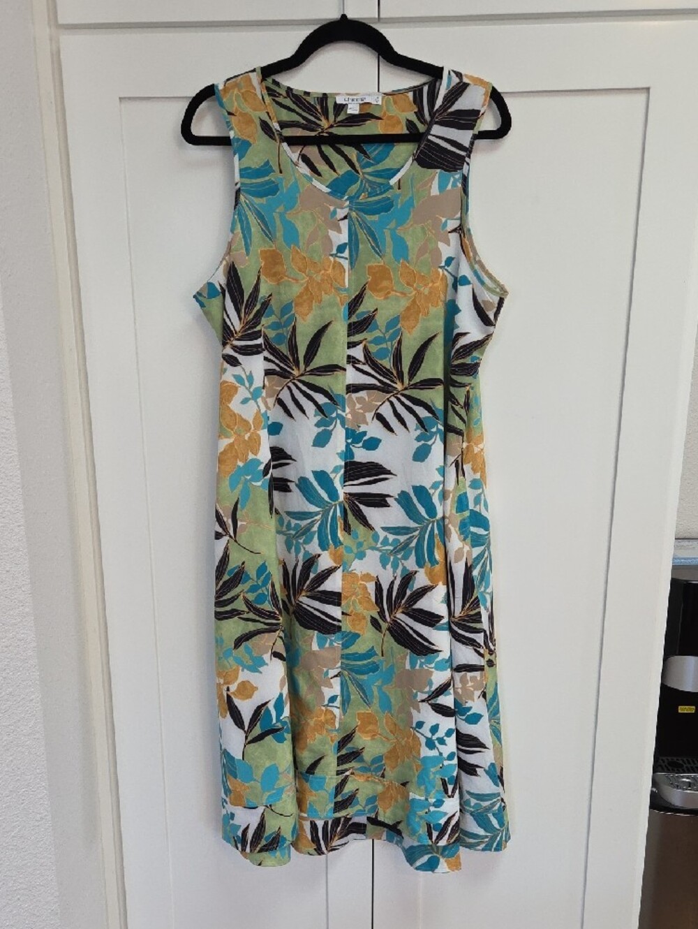 Chico's Tropical Floral Maxi Dress in Teal, Cream and Brown Size 12